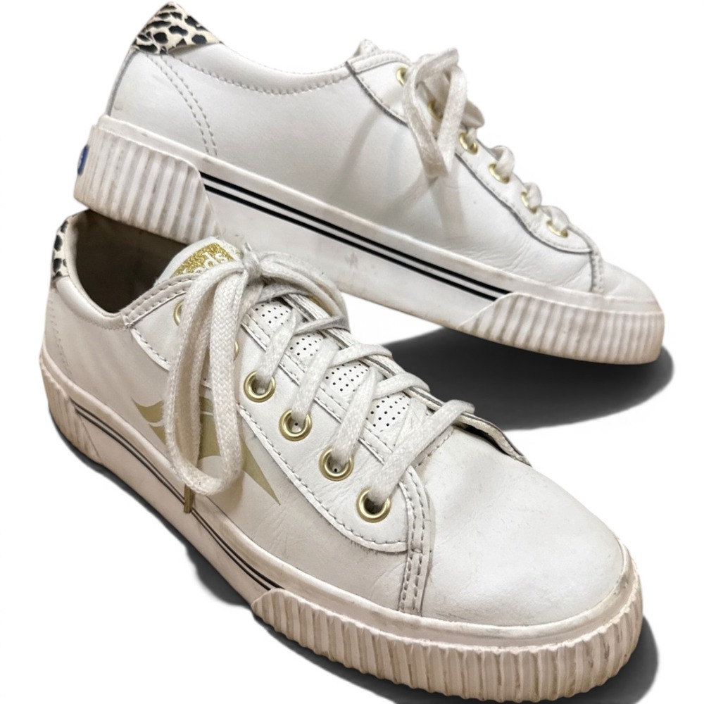 Keds Triple Kick White Leather Platform Sneakers Leopard Print Gold Womens 7